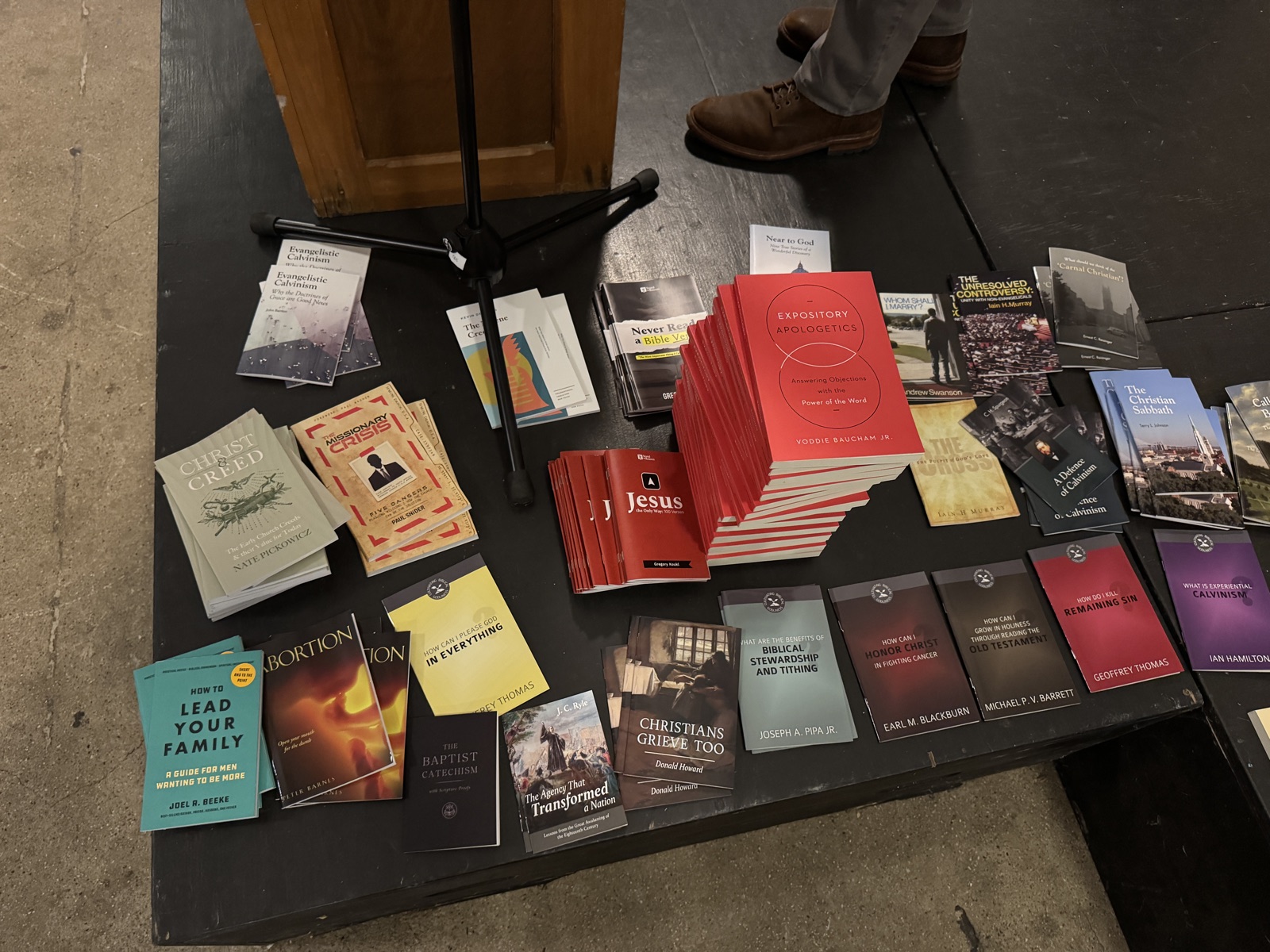 Tables of books laid out for the giveaway